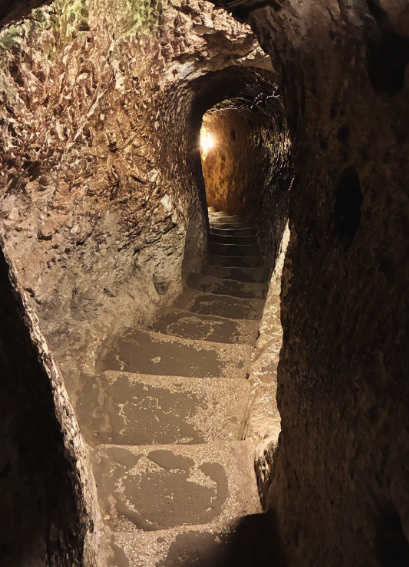 Steep carved staircase between the levels of Derinkuyu